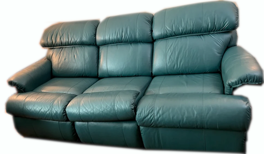 Classic Forest Green Leather La-Z-Boy Sleeper Sofa, Queen Bed.